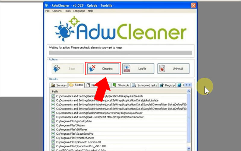 Chọn Cleaning để xo&aacute; bỏ CrossBrowser